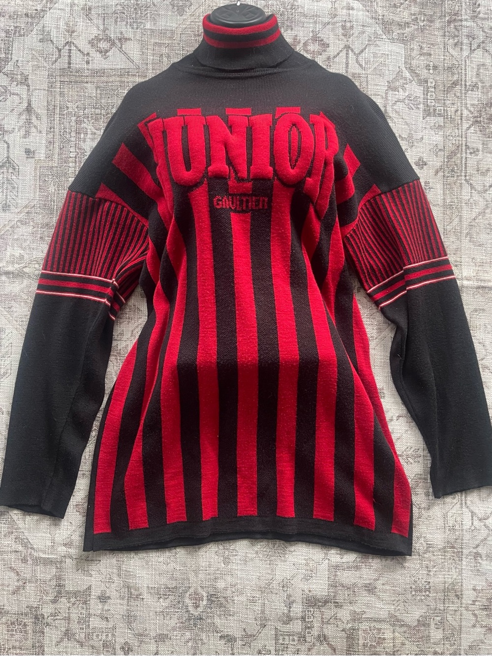Junior Gaultier 90’s Y2K Vintage Black and Red Striped Mini Dress